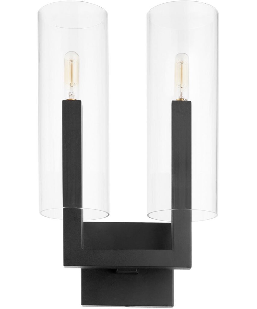 Pterounta Double Clear Glass Cylinder Black Wall Sconce