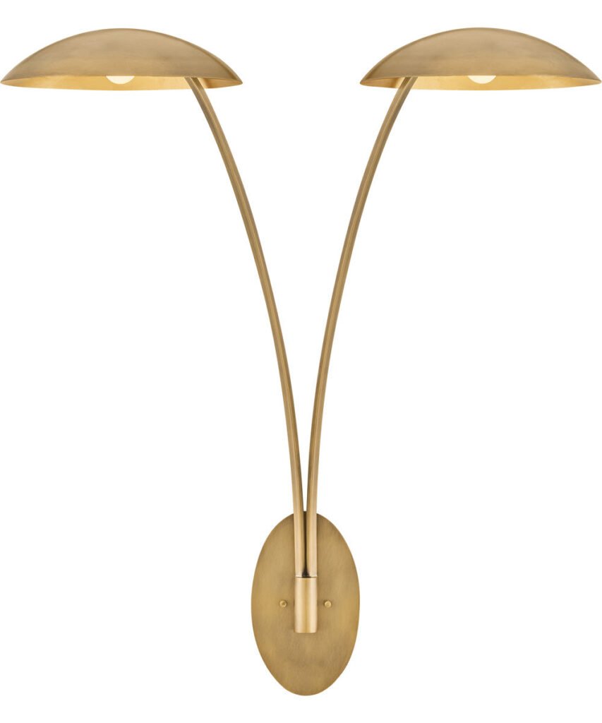 Evdilos Curved Double Arm Large Bowl Head Brass Wall Sconce
