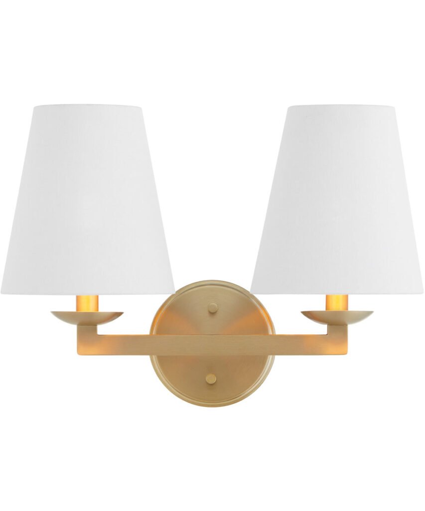 Chamezi Double Arm White Shade Antiqued Brass Wall Sconce – image 2