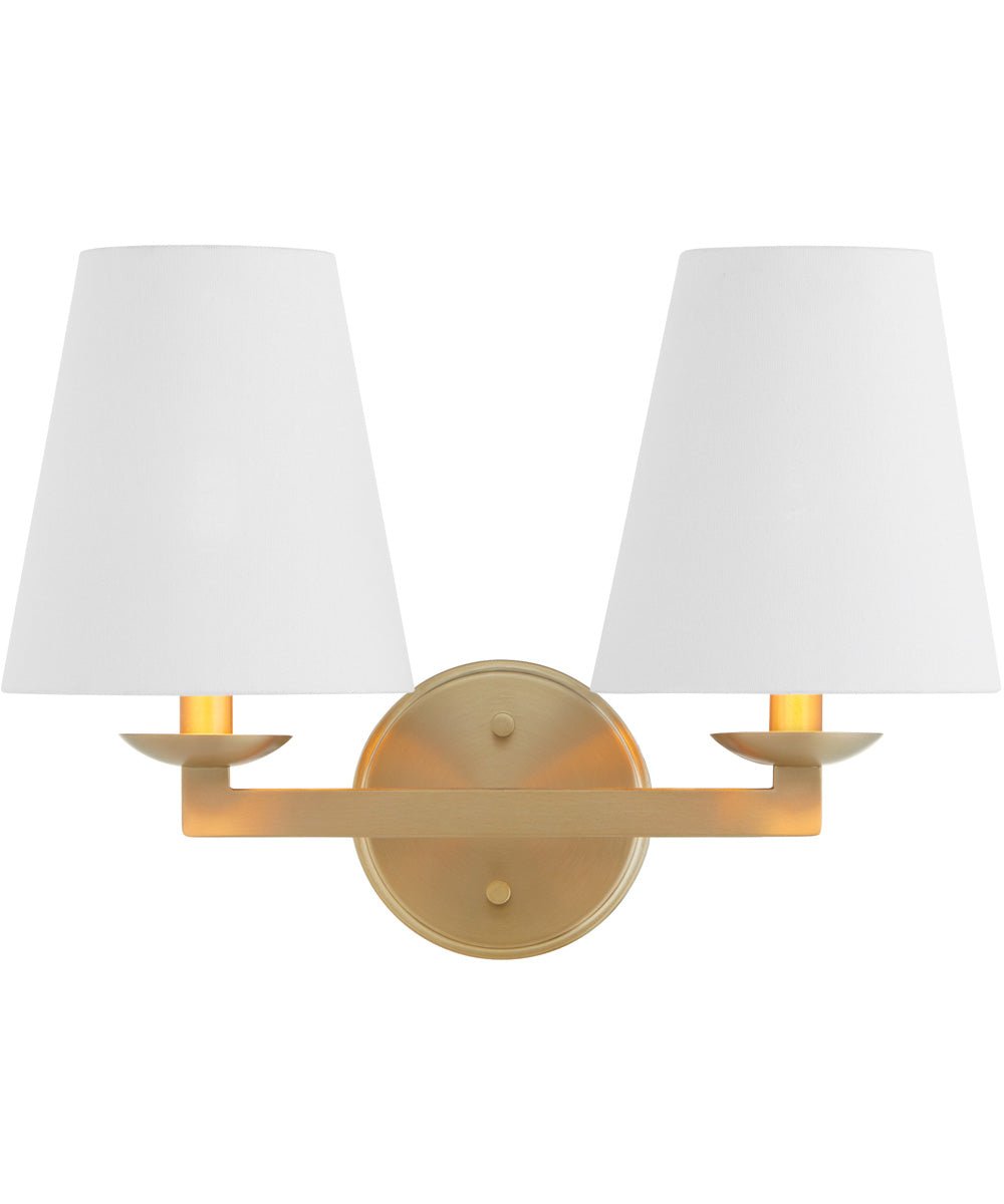 Chamezi Double Arm White Shade Antiqued Brass Wall Sconce – image 2