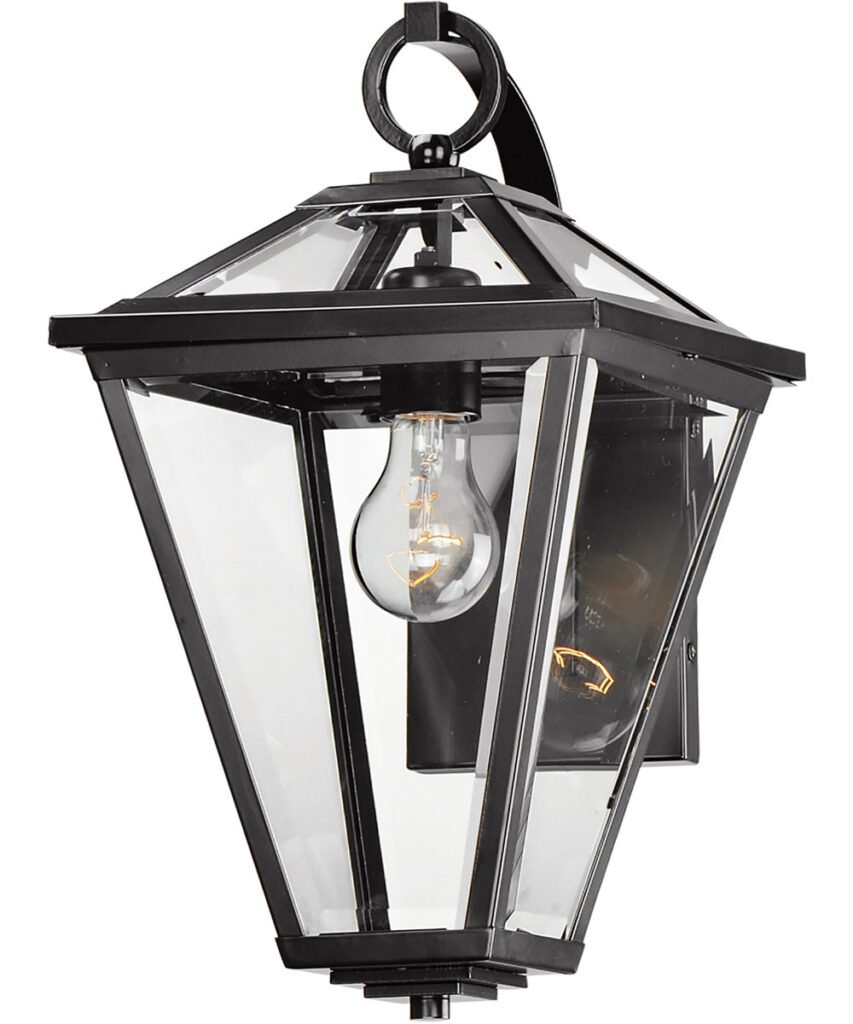 Benagil Classic Roof Clear Glass Black Lantern Outdoor Wall Light