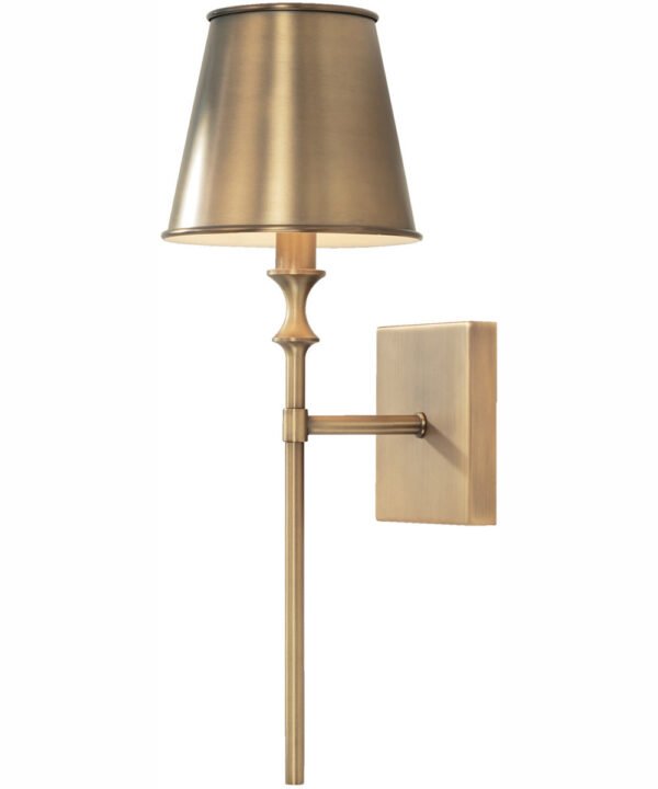 Siligo Metal Hood Long Body Antiqued Brass Wall Sconce