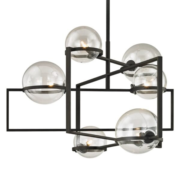 Kryopigi Black Hammered Iron Globe Glass Chandelier