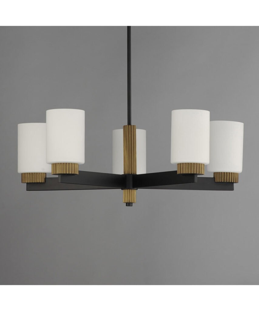 Selca Black Antique Brass Five Arm Opal Glass Chandelier – image 2