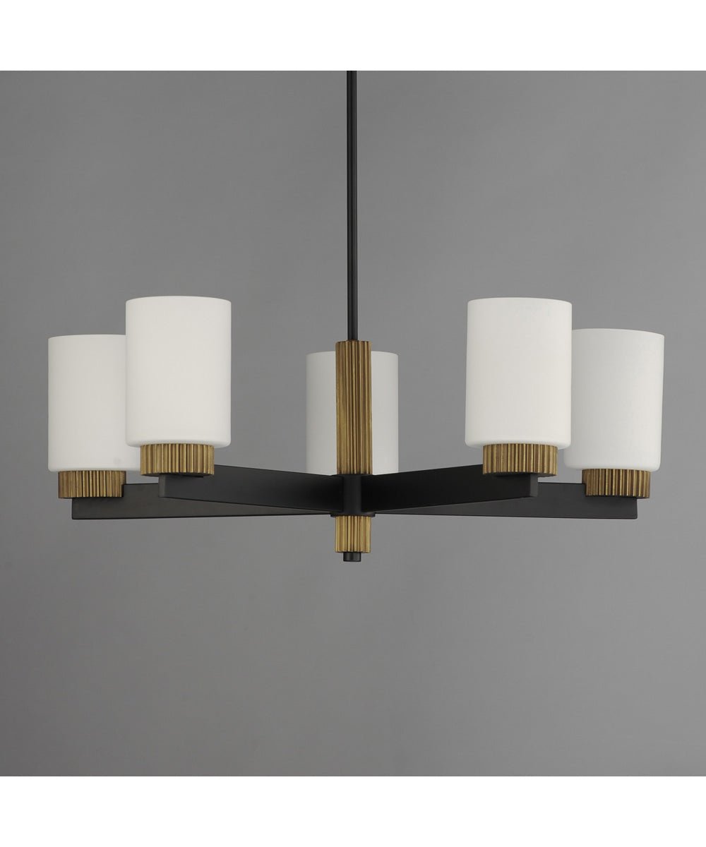 Selca Black Antique Brass Five Arm Opal Glass Chandelier – image 2