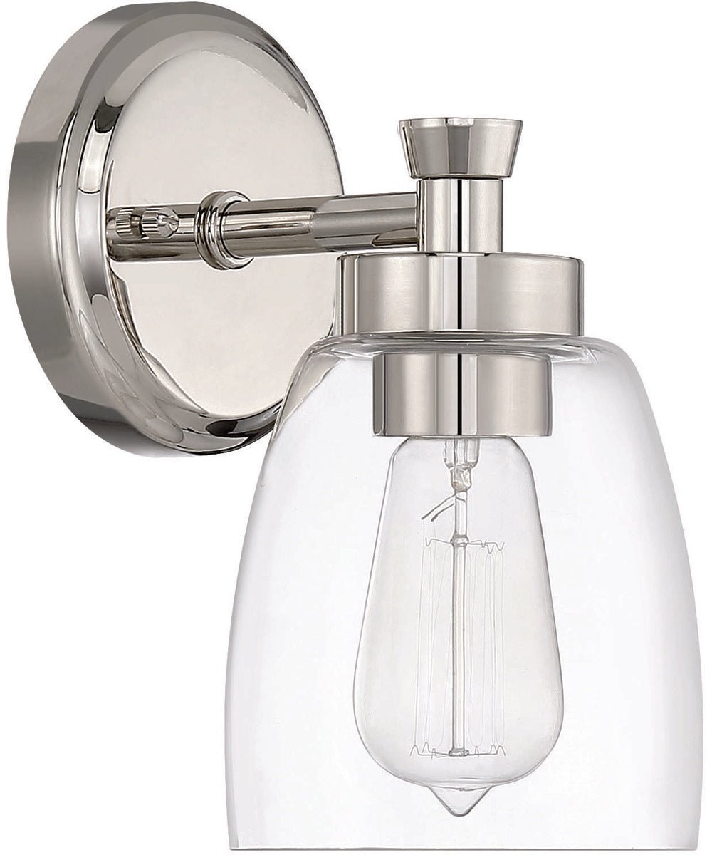 Senise Bell Clear Glass Polished Nickel Bathroom Wall Sconce
