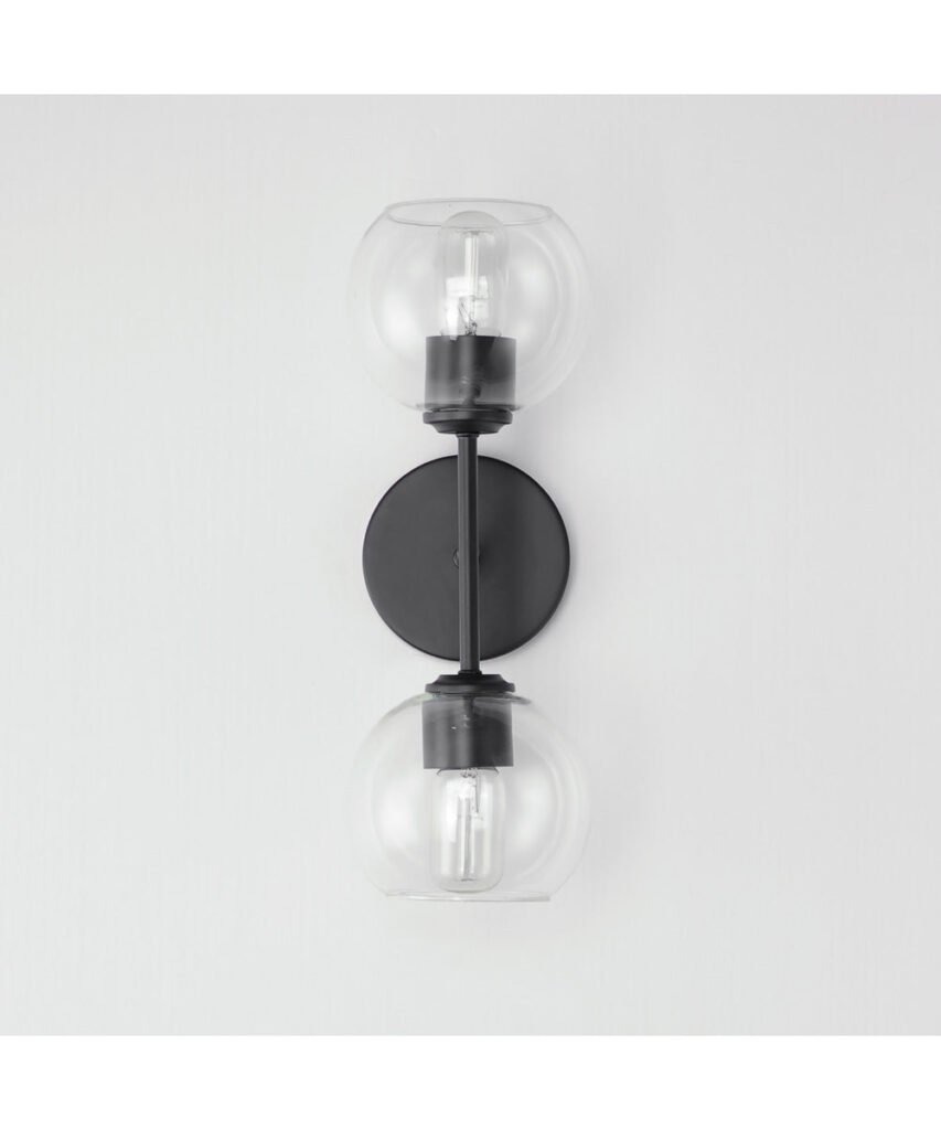 Salzedas Vertical Double Clear Glass Globe Black Wall Sconce – image 2