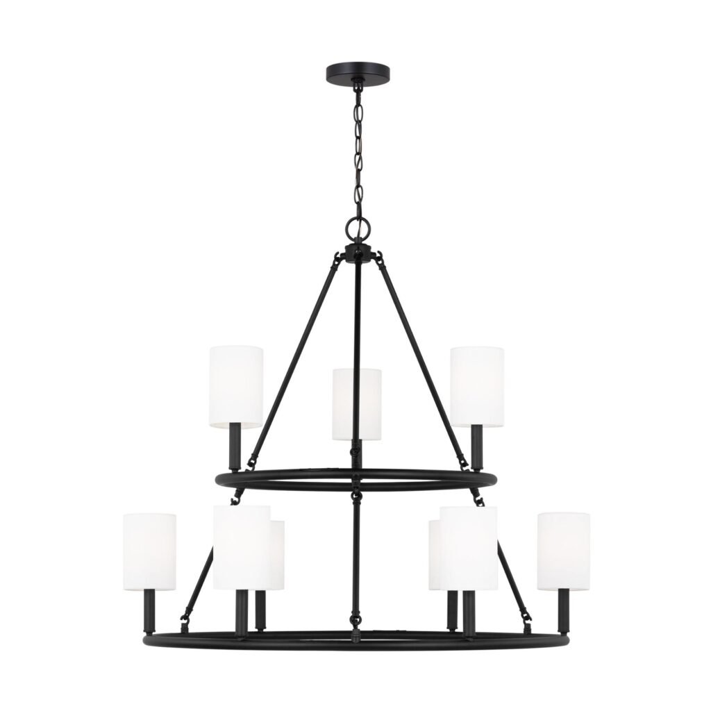 Calblanque Linen Shade Black Nine Arm Large Chandelier