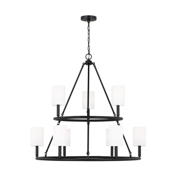 Calblanque Linen Shade Black Nine Arm Large Chandelier