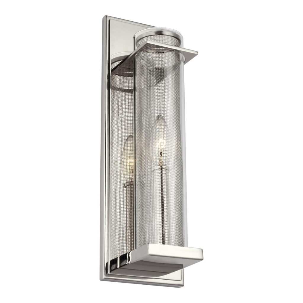 Osini Rectangular Plate Glass Cylinder Polished Nickel Wall Sconce