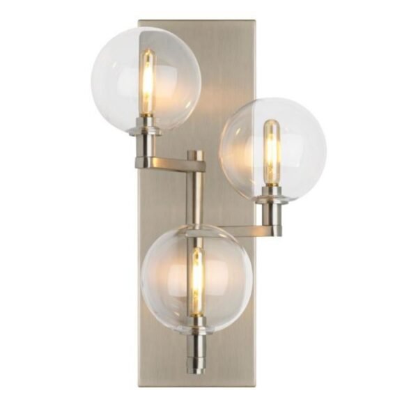 Vokaria Three Glass Globe Rectangular Plate Nickel Wall Sconce
