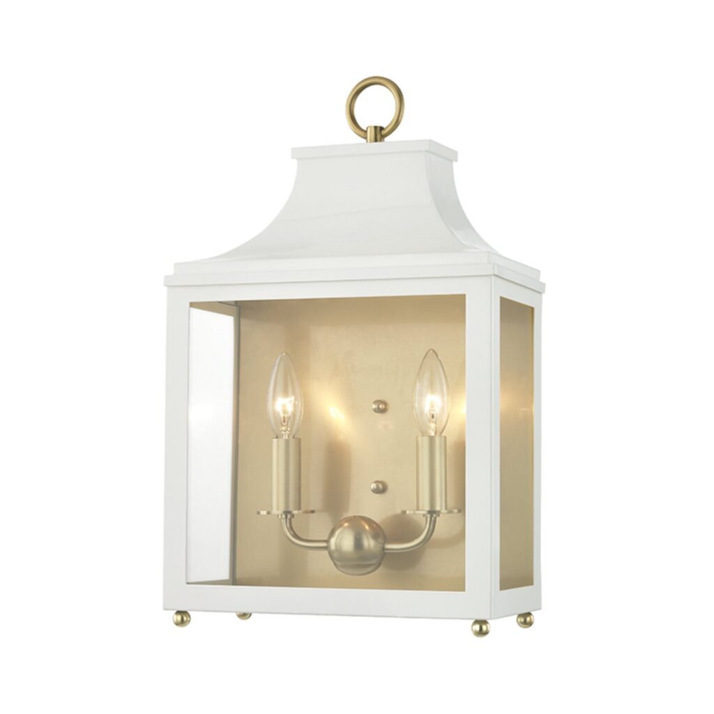 Arganil White Lantern Body Double Candle Brass Wall Sconce
