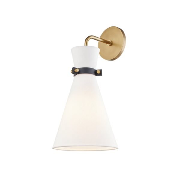 Manteigas Conical Linen Shade Short Arm Brass Wall Sconce