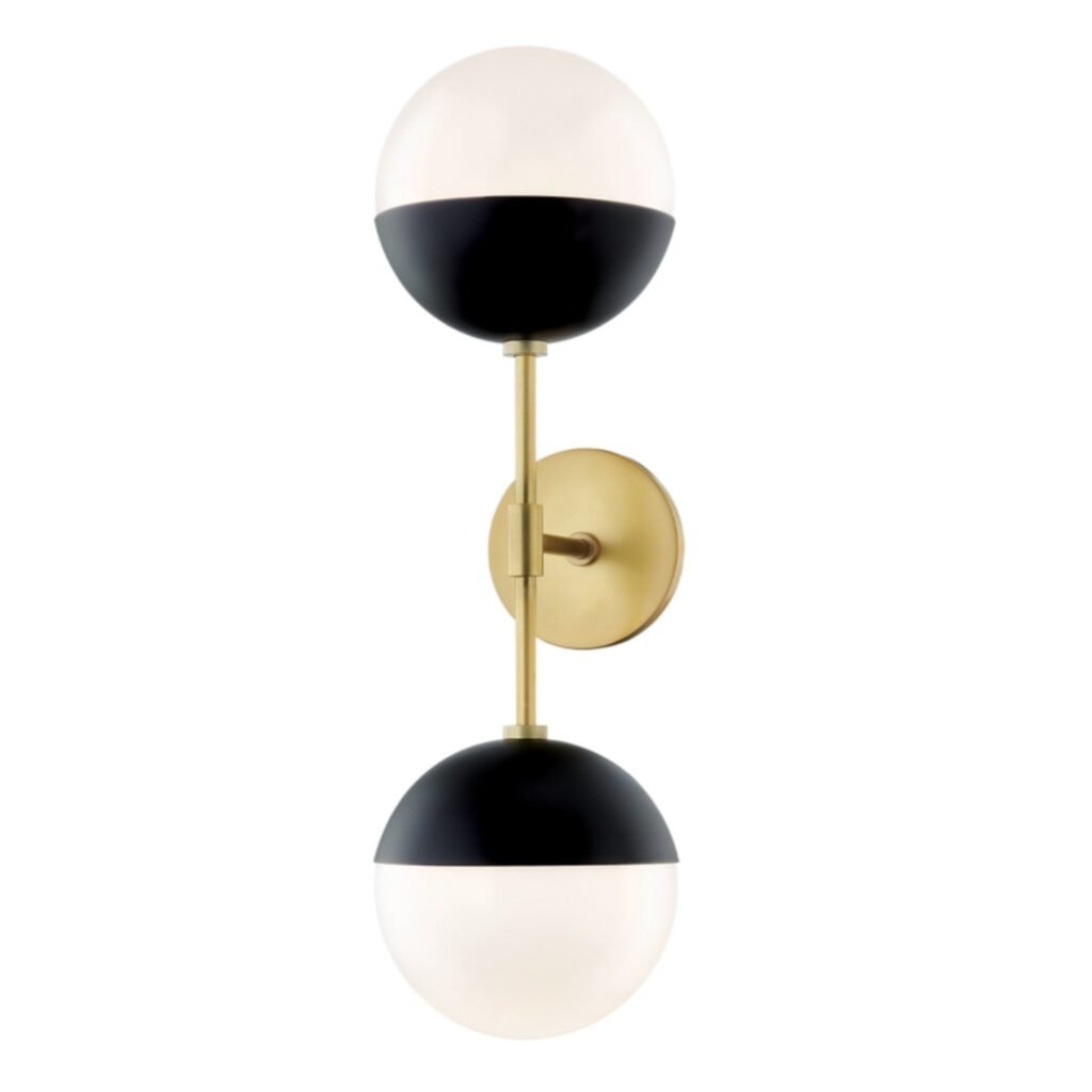 Kalyves Up Down Light Double Glass Globe Brass Wall Sconce