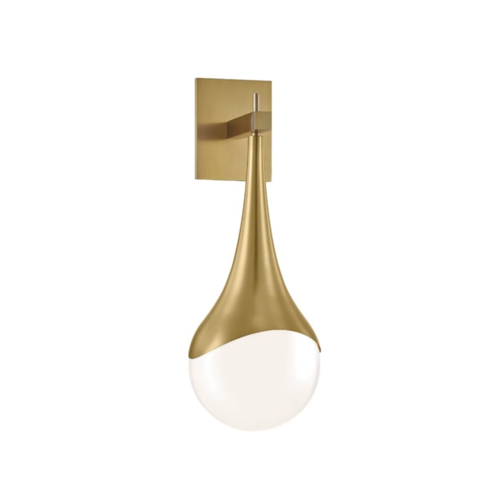 Vrysses Drop Shaped Opal Glass Brass Wall Sconce