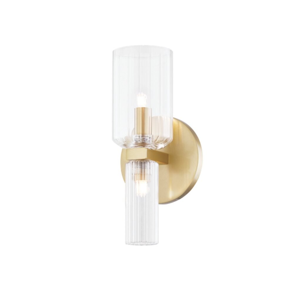 Georgioupoli Compact Glass Cylinder Double Light Brass Wall Sconce