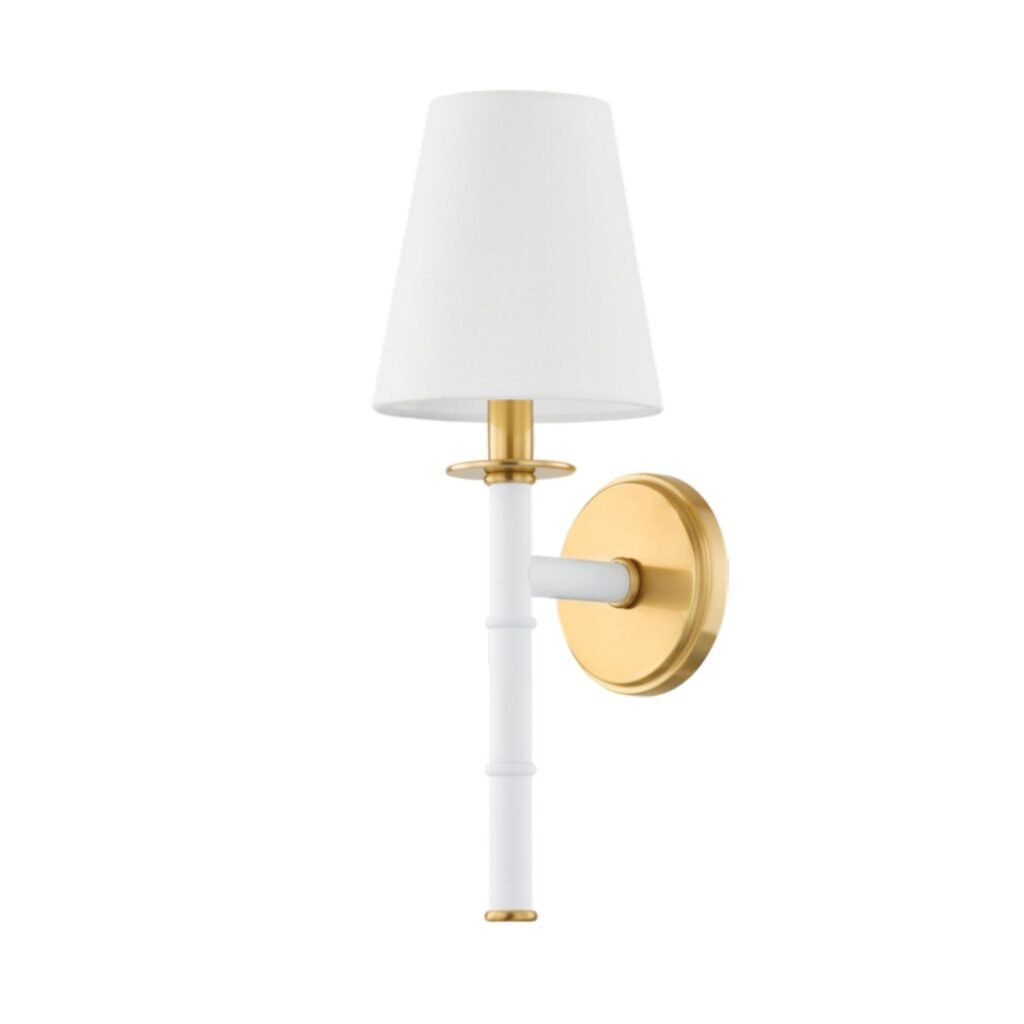 Otricoli Slim Column Linen Shade Brass Wall Sconce