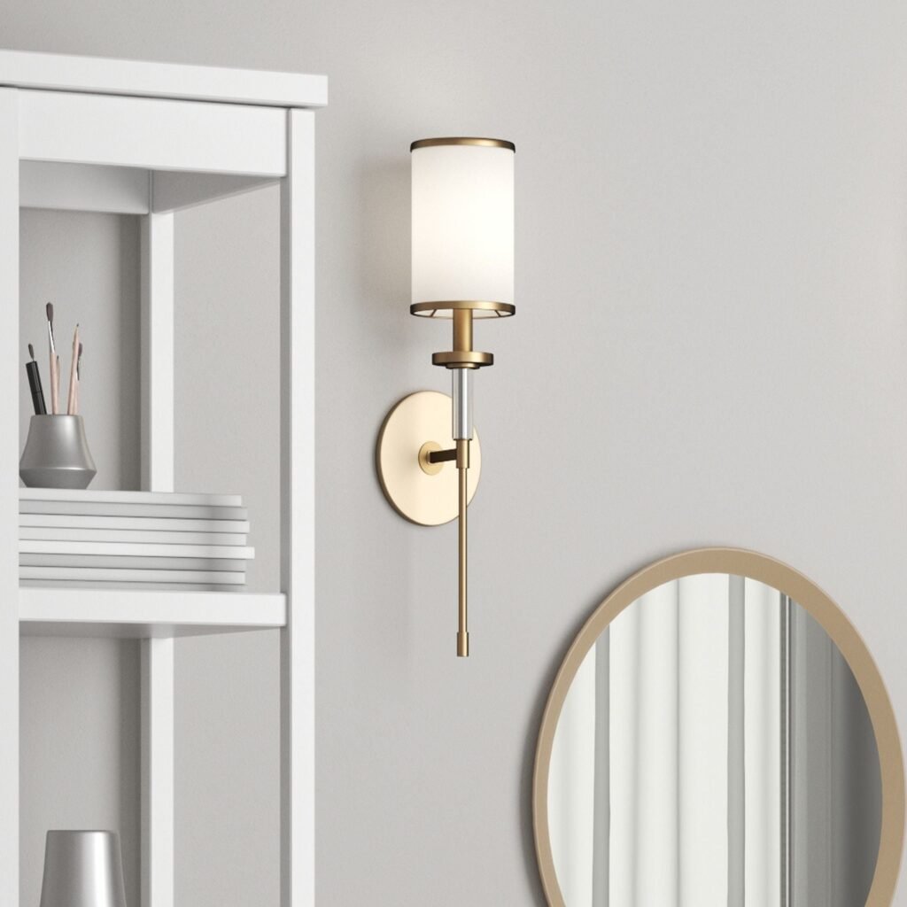 Covilhã Cylinder Fabric Shade Gold Tone Wall Sconce – image 2