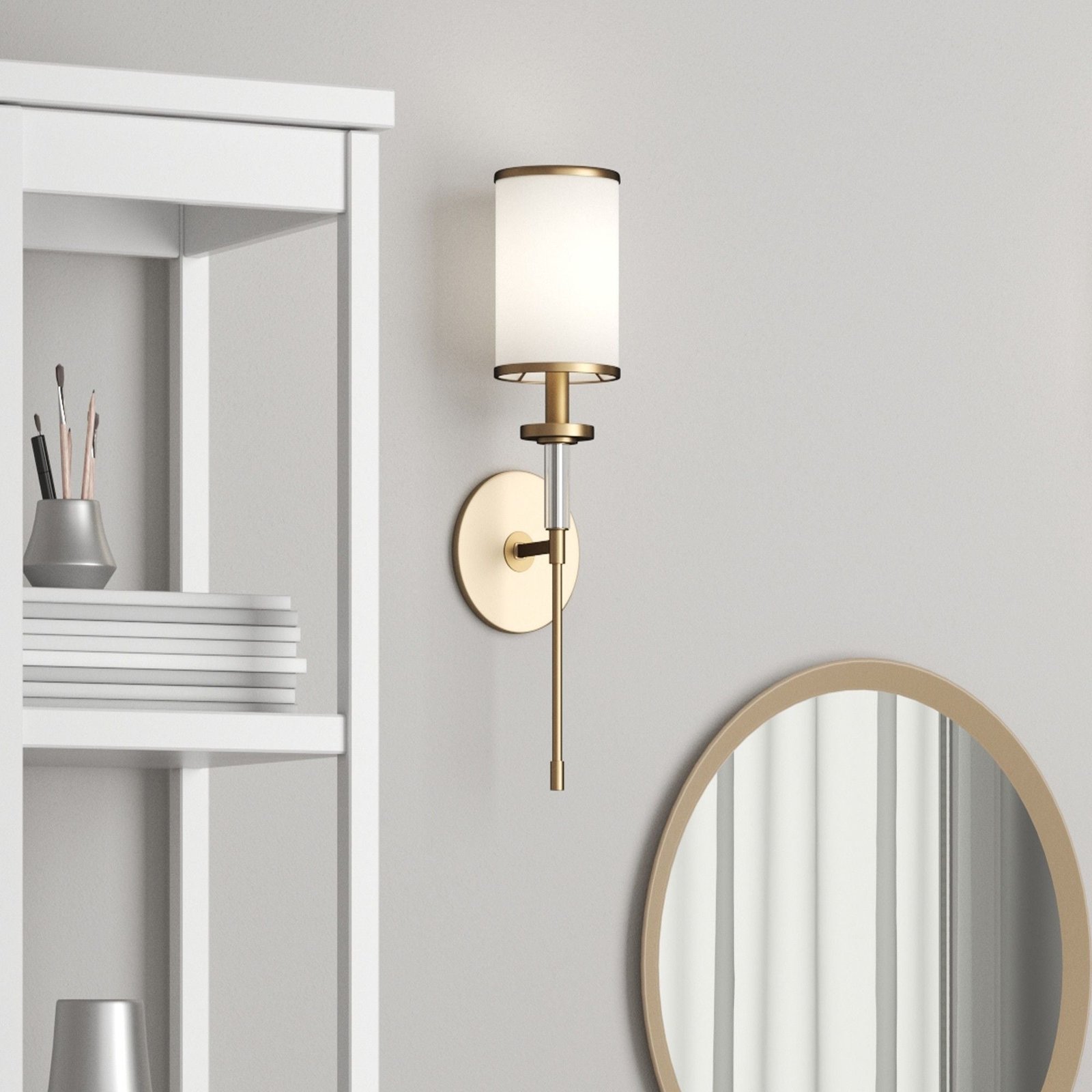 Covilhã Cylinder Fabric Shade Gold Tone Wall Sconce – image 2