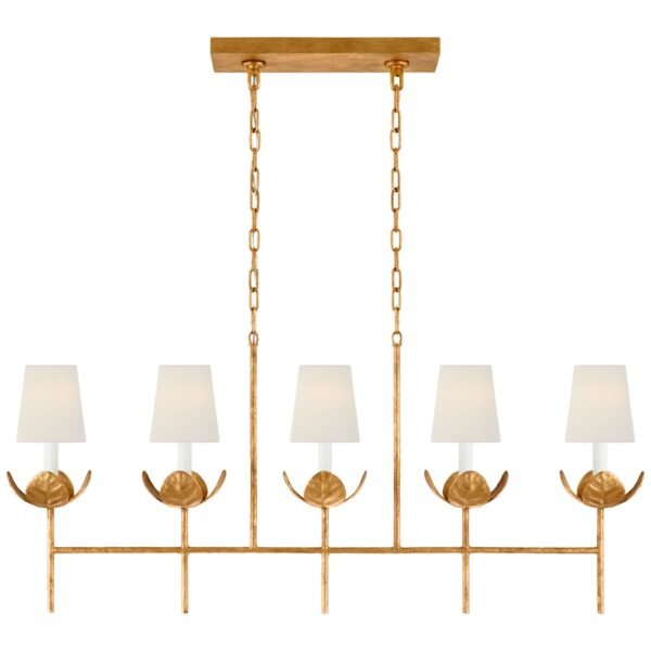 Mondaino Linen Shade Gold Leaf Linear Chandelier