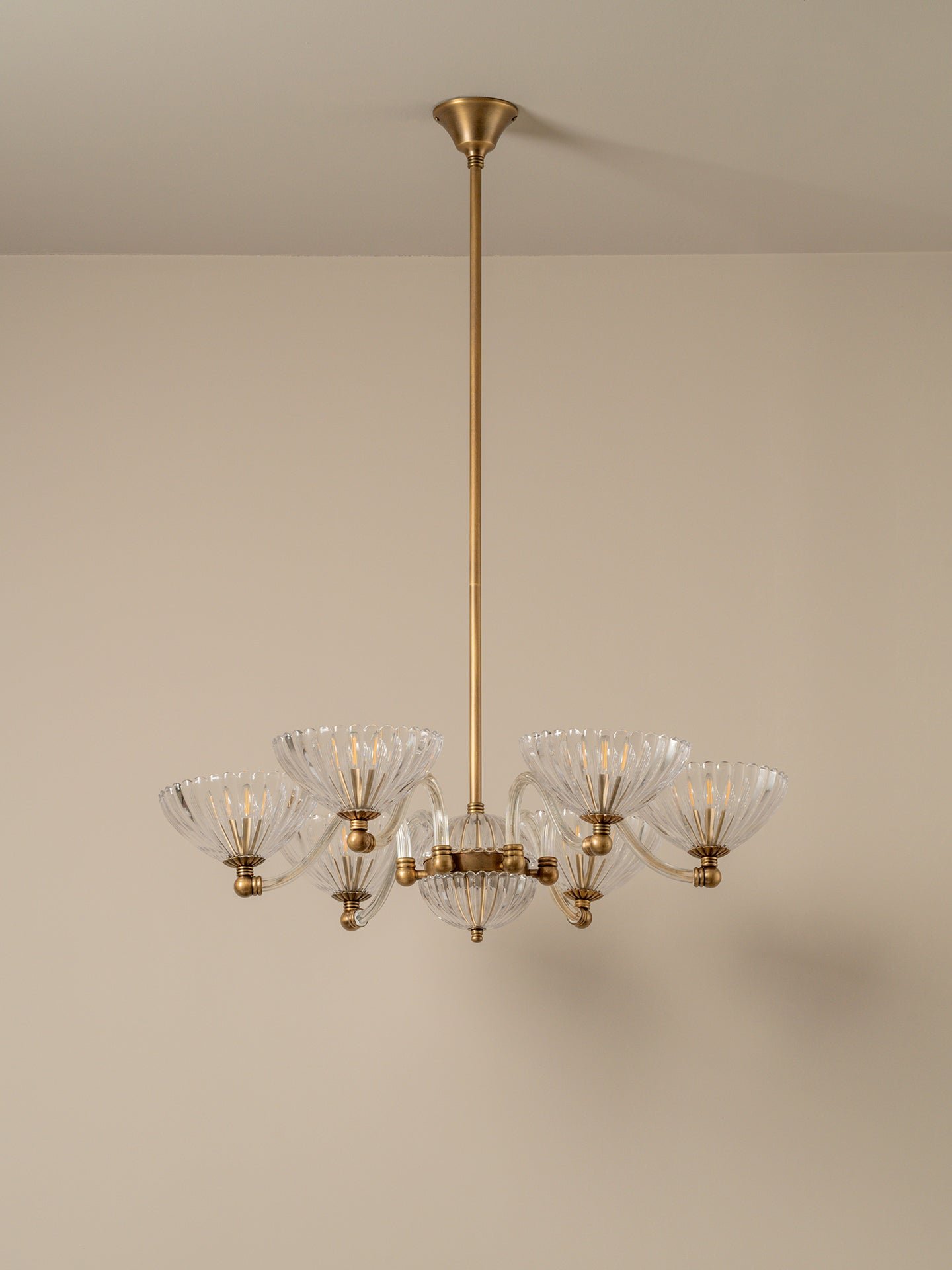 Mesola Opal Glass Detail Six Arm Brass Chandelier