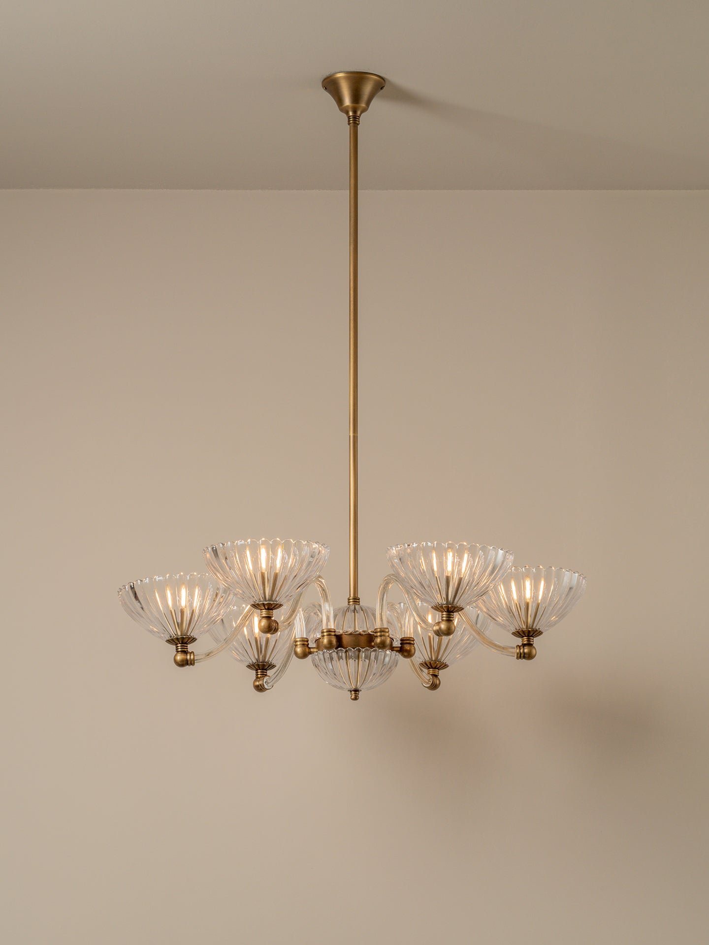 Mesola Opal Glass Detail Six Arm Brass Chandelier – image 3