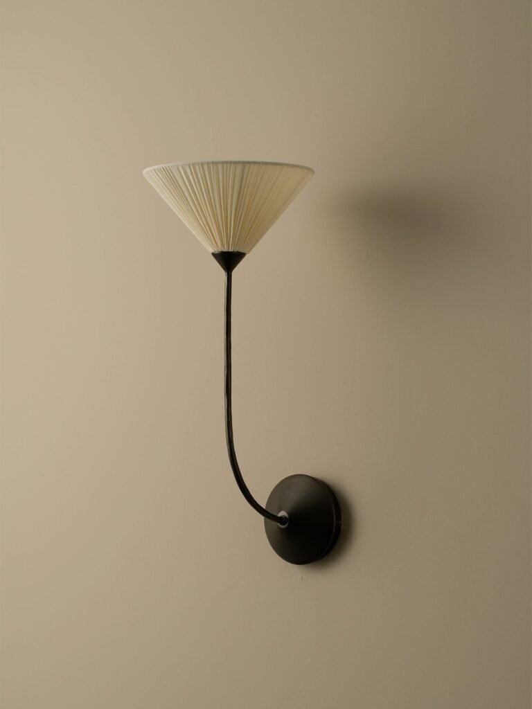 Mêda Pleated Cotton Shade Bronze Arm Up Down Wall Sconce