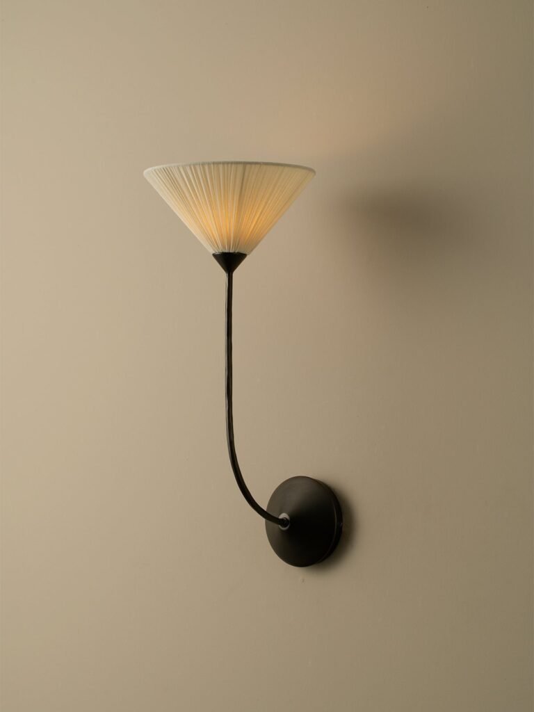 Mêda Pleated Cotton Shade Bronze Arm Up Down Wall Sconce – image 2