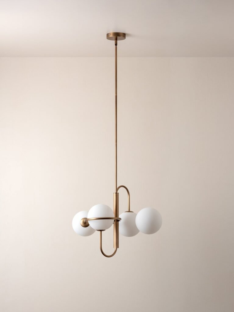 Cesenatico Four Opal Globe Antiqued Brass Chandelier