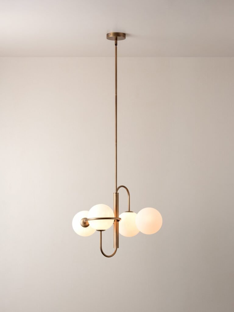 Cesenatico Four Opal Globe Antiqued Brass Chandelier – image 2