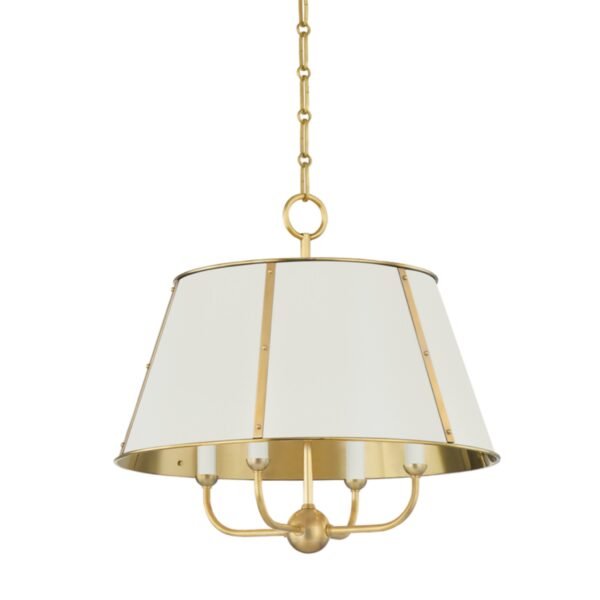 Permet Fabric Shade Brass Four Arm Chandelier