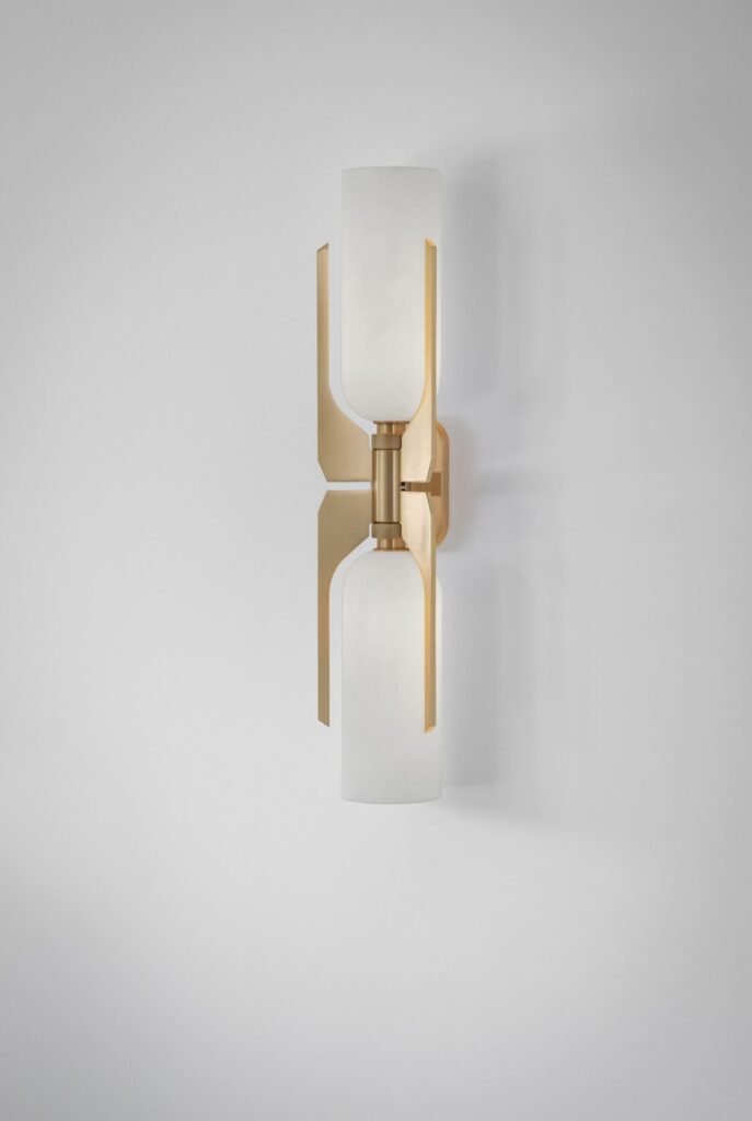 Sammichele Brass Wing Opal Glass Vertical Wall Sconce