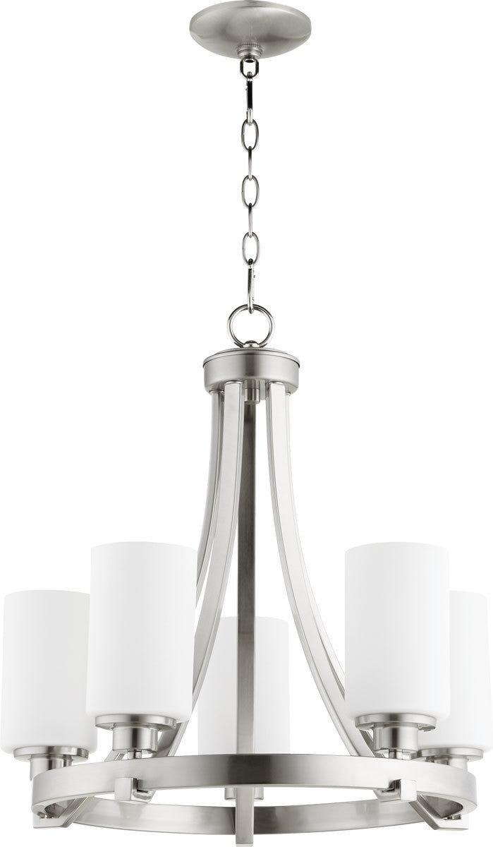 Rovies Satin Nickel Opal Glass Five Light Chandelier