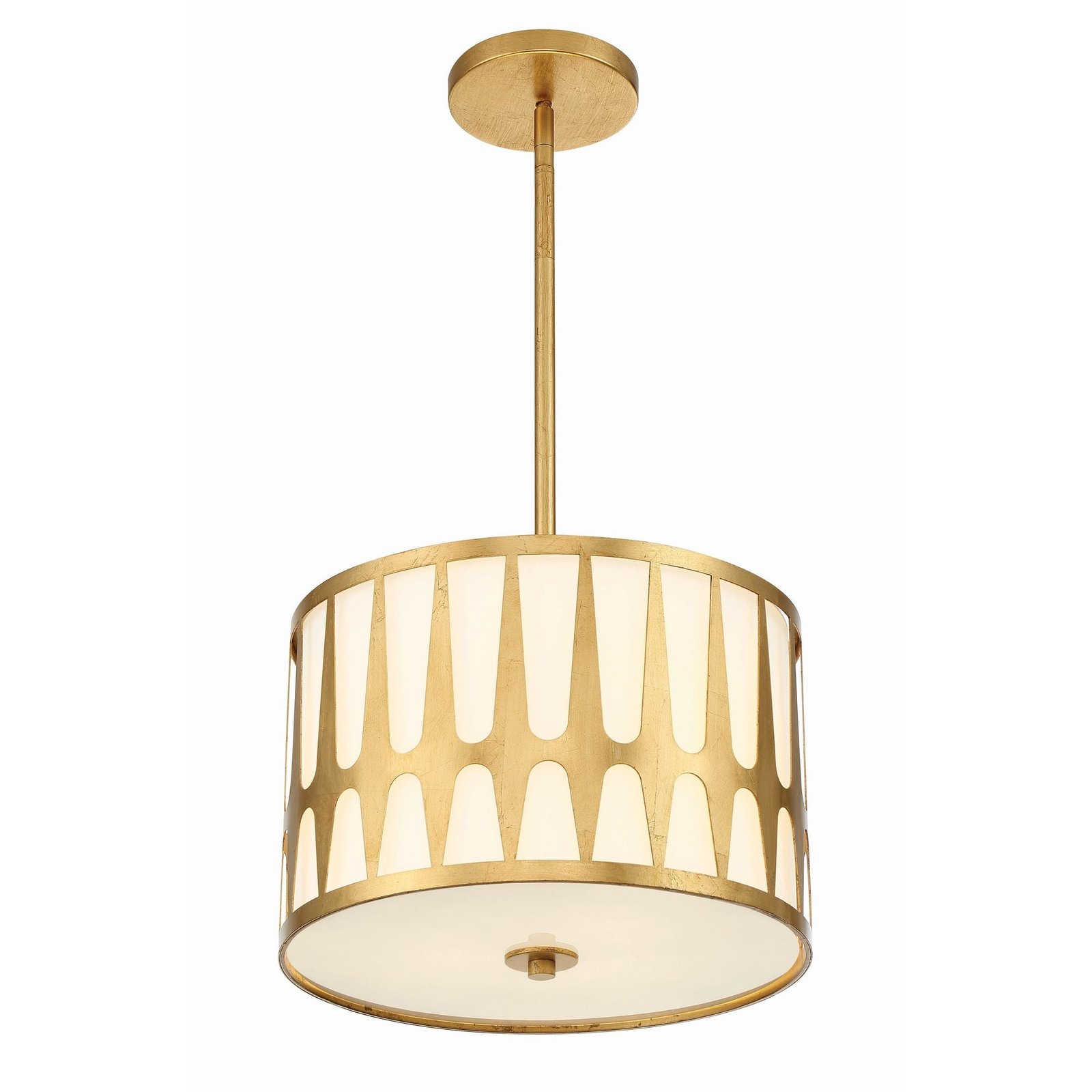 Dhermi Patterned Metal Covered Gold Drum Pendant – image 2