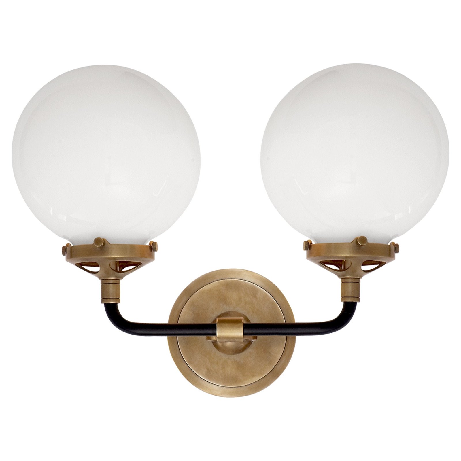 Tolentino Curved Arm Double White Glass Globe Wall Sconce