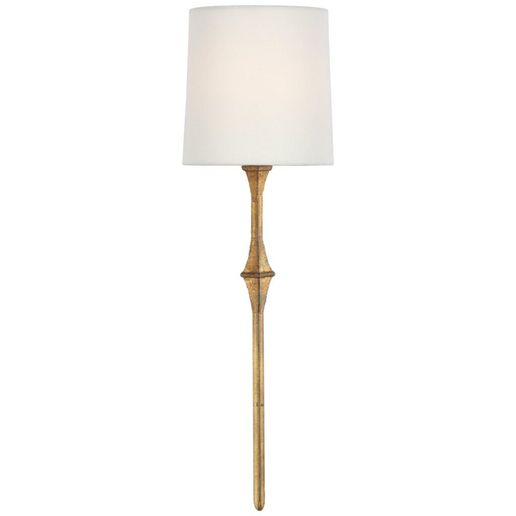 Montefortino Shield Shaped Linen Shade Gilded Iron Wall Sconce