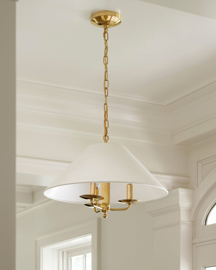 Capopiccolo Wide Linen Shade Three Socket Brass Pendant