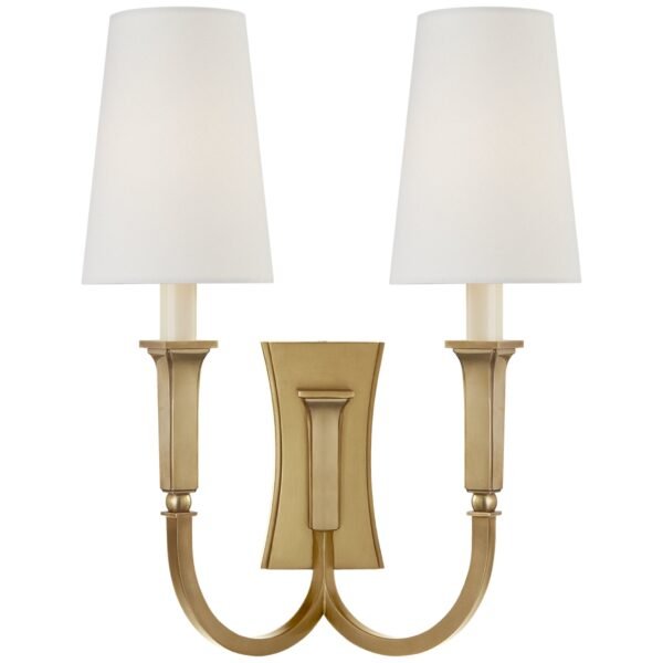 Torres Symmetrical Double-Arm Brass Sconce with Linen Shades