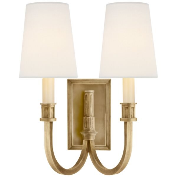 Margarites Rectangular Plate Double Linen Shade Brass Wall Sconce