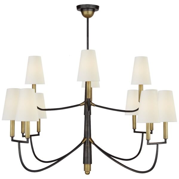 Korba Linen Shade Bronze Brass Chandelier