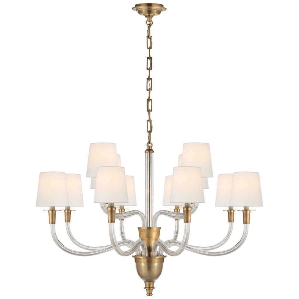 Takrouna Linen Shade Two Tier Brass Chandelier