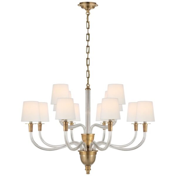 Takrouna Linen Shade Two Tier Brass Chandelier